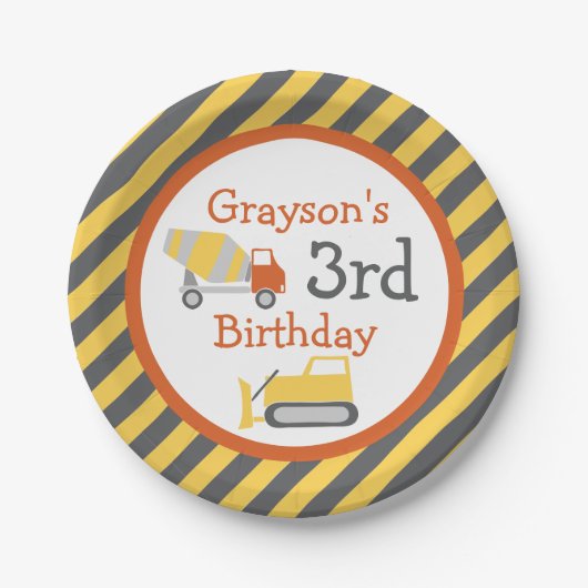 Assiettes En Carton Chariot de construction Plaques papier de fête d'a (Devant)