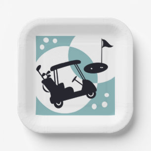 Assiettes En Carton Chariot de golf rétro en noir et bleu