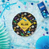 Assiettes En Carton Chariots de construction Dinosaures dans l'espace  (Fête)