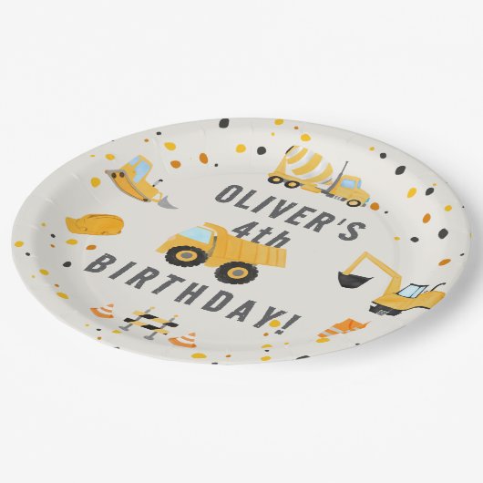Assiettes En Carton Chariots de construction fête d'anniversaire (Angle)