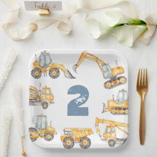 Assiettes En Carton Chariots de construction fête d'anniversaire