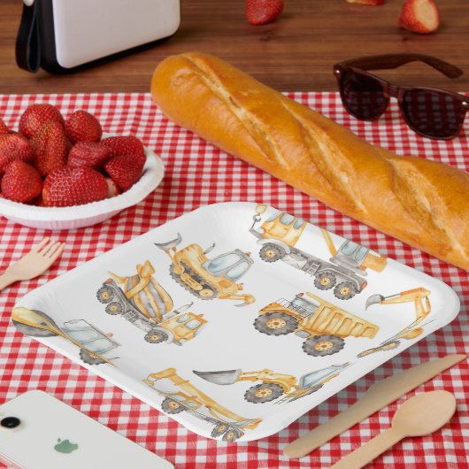 Assiettes En Carton Chariots de construction fête d'anniversaire (Pique-nique)