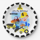 Assiettes En Carton Chariots de construction Plaques de papier 4e anni (Devant)