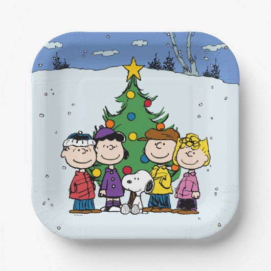 Assiettes En Carton Charlie Brown et ses amis Noël (Recto)