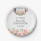 Assiettes En Carton Charm rose Fleurs rousses Antlers Mariage Monogram (Devant)