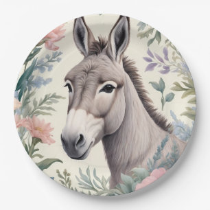 Assiettes En Carton Charmante Donkey Pastel Fleurs Ferme Animal