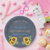 Assiettes En Carton Charme Fleurs de soleil Vieux Denim Bleu Occident  (Fête)