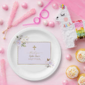 Assiettes En Carton Charme Fleurs d'or violet clair Baptême (Fête)