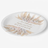 Assiettes En Carton Charme Roses Blanches Pampas Mariage en herbe (Angle)