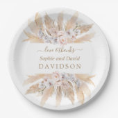 Assiettes En Carton Charme Roses Blanches Pampas Mariage en herbe (Devant)
