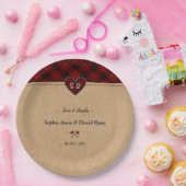 Assiettes En Carton Charme Rustique Buffalo Rouge Plaid Monogramme Mar (Fête)