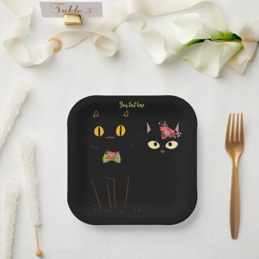 Assiettes En Carton Charming Black Cats Yellow Eyes (Mariage)