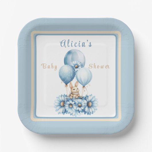 Assiettes En Carton Charming Bunny In Blue Boy's Baby shower (Recto)