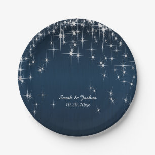 Assiettes En Carton Charming Star Struck Mariage   bleu marine