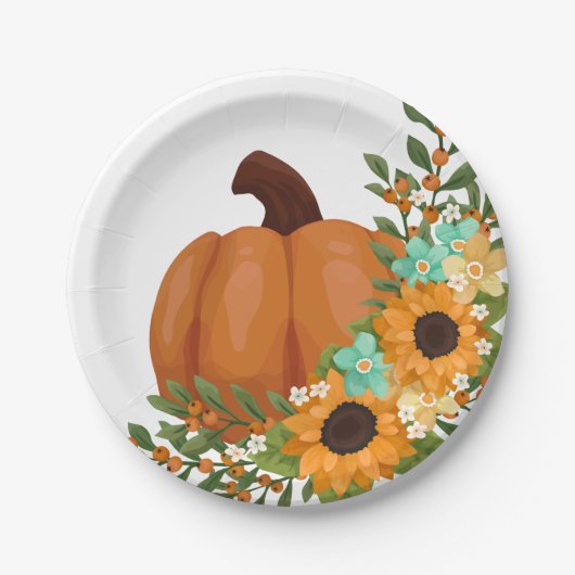 Assiettes En Carton Charming Sunflowers & Orange Citrouille (Devant)