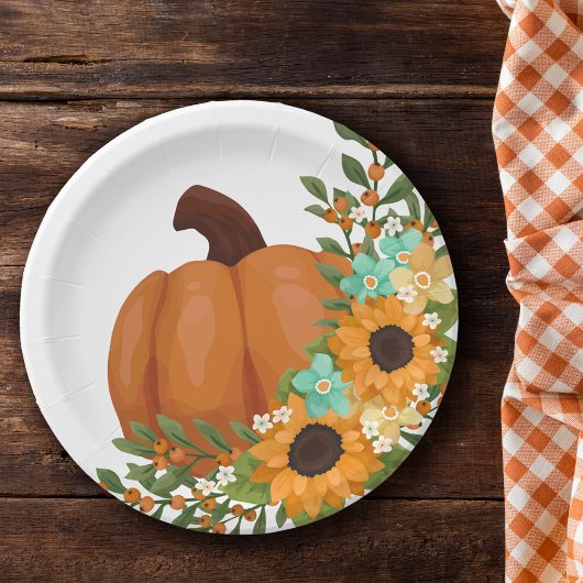 Assiettes En Carton Charming Sunflowers & Orange Citrouille