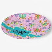 Assiettes En Carton Charming Whimsy Butterflies Pink Monogramme (Angle)