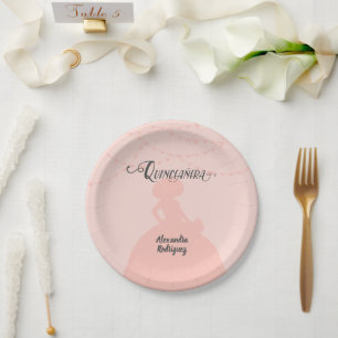 Assiettes En Carton Charro rose pâle Silhouette Quinceanera