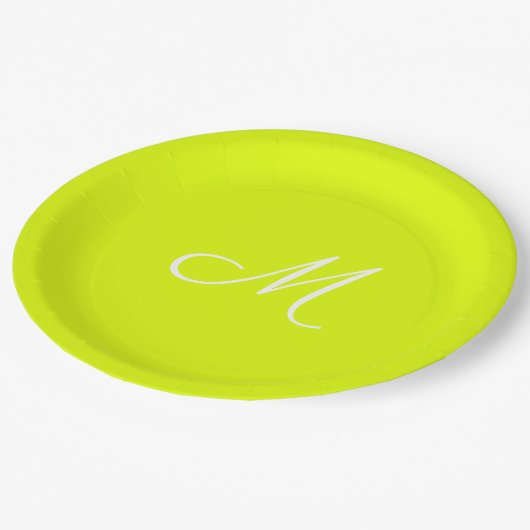 Assiettes En Carton Chartreuse jaune - monogrammed (Angle)