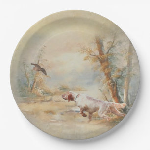 Assiettes En Carton Chasse à la bécasse avec setter anglais en forêt,