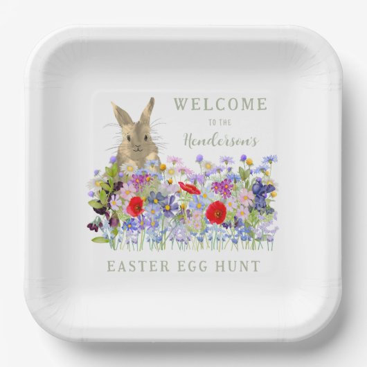 Assiettes En Carton Chasse aux oeufs de Pâques Bunny Floral (Recto)