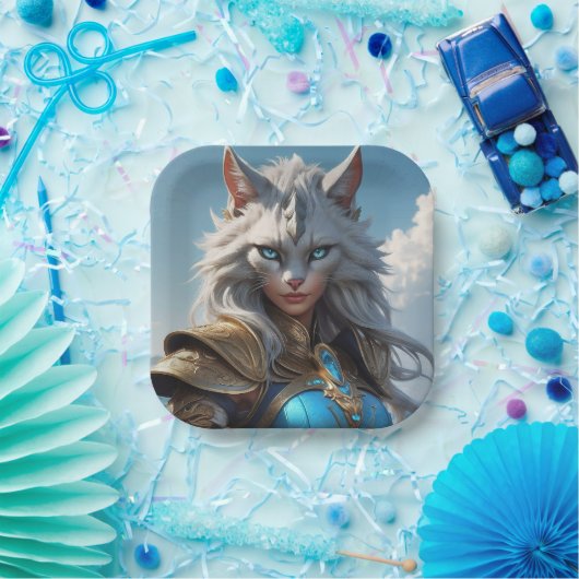 Assiettes En Carton Chat à oeil bleu (Fête)