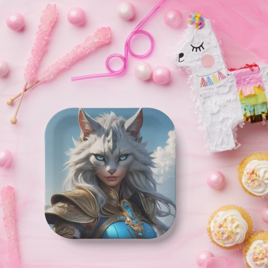 Assiettes En Carton Chat à oeil bleu (Fête)