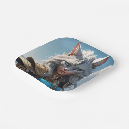 Assiettes En Carton Chat à oeil bleu (Angulaire)