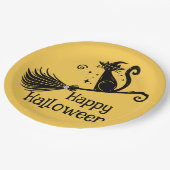 Assiettes En Carton Chat à sorcière noire sur Halloween en bâton de Br (Angle)
