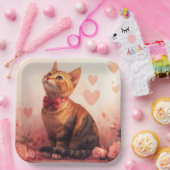 Assiettes En Carton Chat abyssinien avec Rose - Saint Valentin (Fête)