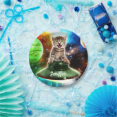 Assiettes En Carton Chat Alien dans la soucoupe de l'ufo (Fête)