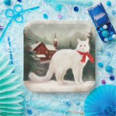 Assiettes En Carton Chat Angora turc en Noël de neige (Fête)