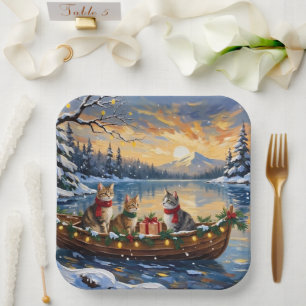 Assiettes En Carton Chat angora turc Noël Bateau Fêtes