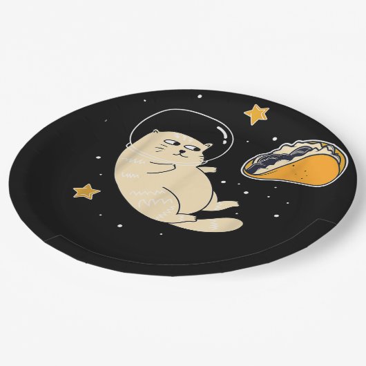 Assiettes En Carton Chat astronaute dans l'espace Taco Moon (Angle)