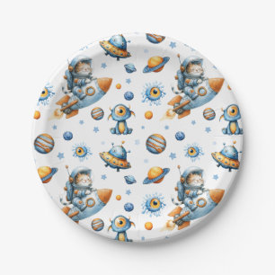 Assiettes En Carton Chat astronaute mignon motif galaxie espace extra-