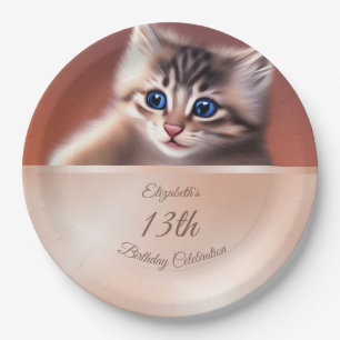 Assiettes En Carton Chat bébé mignonne   Plaques papier d'anniversaire