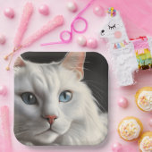 Assiettes En Carton Chat blanc (Fête)
