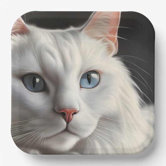 Assiettes En Carton Chat blanc (Recto)