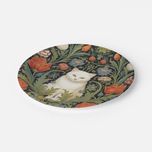 Assiettes En Carton Chat blanc Art nouveau dans le jardin (Angle)