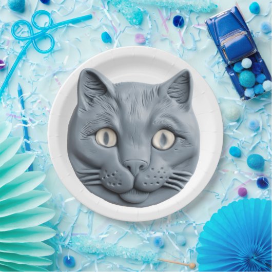 Assiettes En Carton Chat bleu russe (Fête)