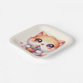 Assiettes En Carton Chat Boire Boba Cute Bubble Thé (Angulaire)