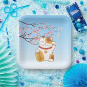 Assiettes En Carton Chat Calico Lucky Japonais, Maneki Neko (Fête)
