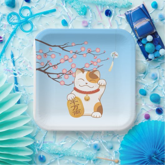 Assiettes En Carton Chat Calico Lucky Japonais, Maneki Neko (Fête)