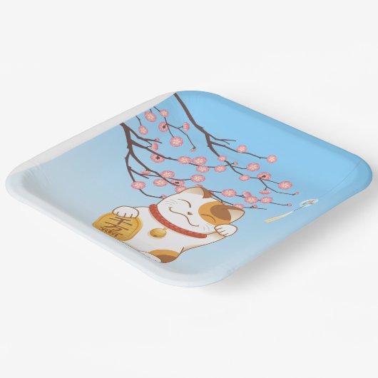 Assiettes En Carton Chat Calico Lucky Japonais, Maneki Neko (Angulaire)