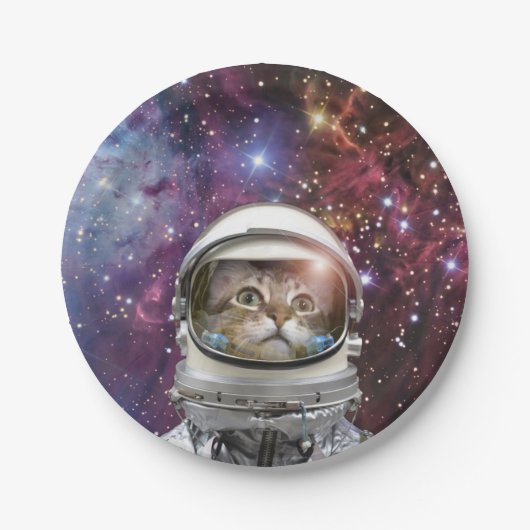 Assiettes En Carton Chat Cosmonaut (Devant)