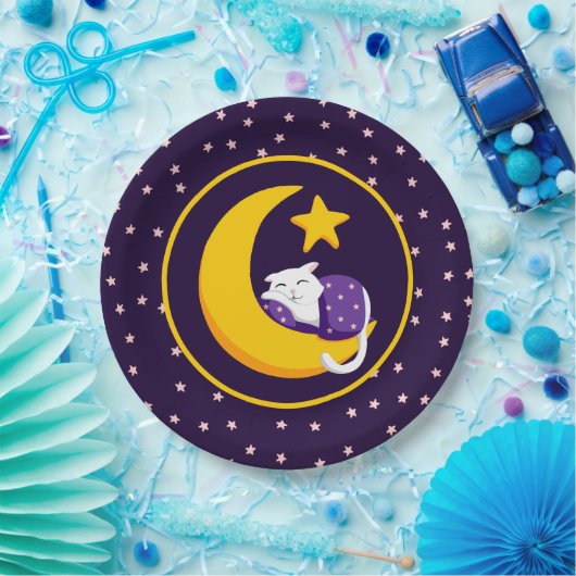 Assiettes En Carton Chat couché sur Crescent Moon Star Ramadan (Fête)