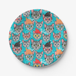 Assiettes En Carton Chat dans le casquette