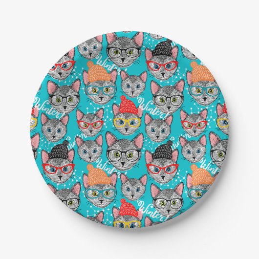 Assiettes En Carton Chat dans le casquette (Devant)