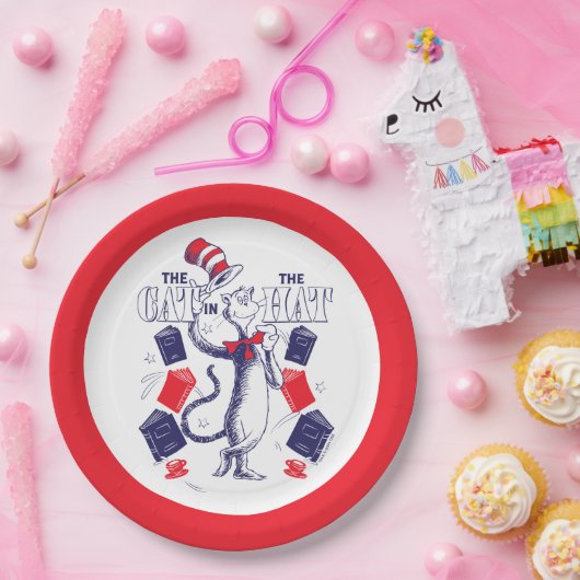 Assiettes En Carton Chat dans le Casquette | Lecture de livres (Fête)