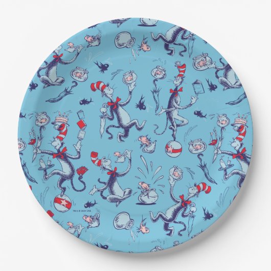Assiettes En Carton Chat Dans Le Casquette | Motif bleu (Devant)